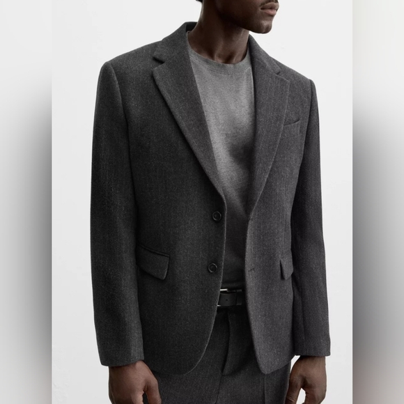 Zara Men's Wool Blend Pinstrip Suit Blazer